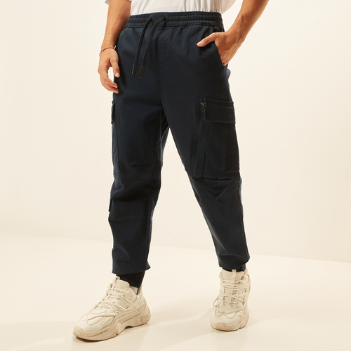 Buy Solid Mid Rise Cargo Joggers with Drawstring Closure Blue For Men Styli Saudi