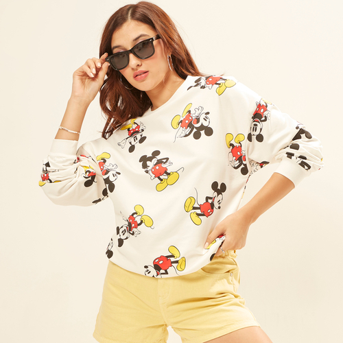 Buy Mickey Mouse Print Crew Neck Sweatshirt Multi For Women Styli Bahrain