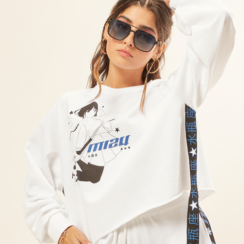 Buy Side Tape Detail Graphic Printed Sweatshirt White For Women Styli UAE