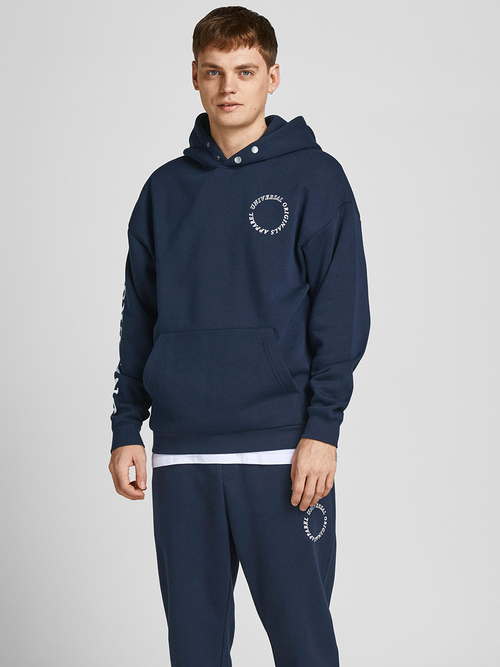 Buy Universal Snap Button Detail Oversized Hoodie Navy Blue For Men Styli UAE