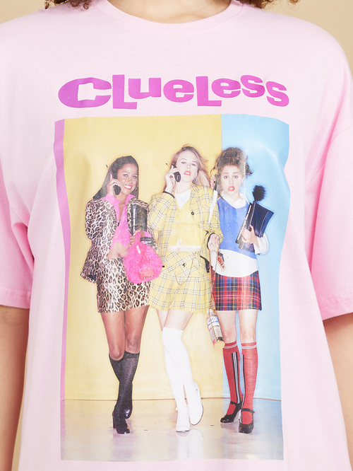 Buy Oversized Clueless Graphic Print Short Sleeves Longline T shirt Pink For Women Styli Saudi