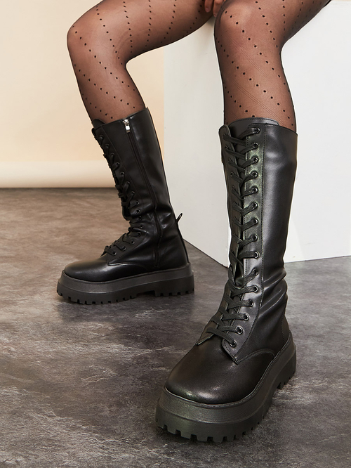 Knee high combat boots for women best sale