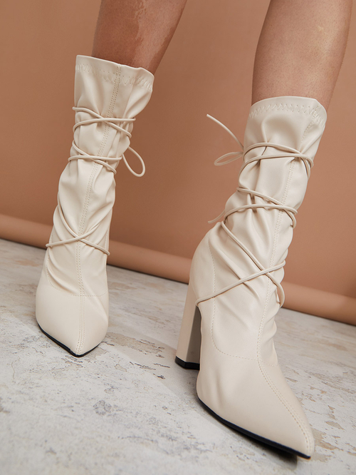 White tie up boots top
