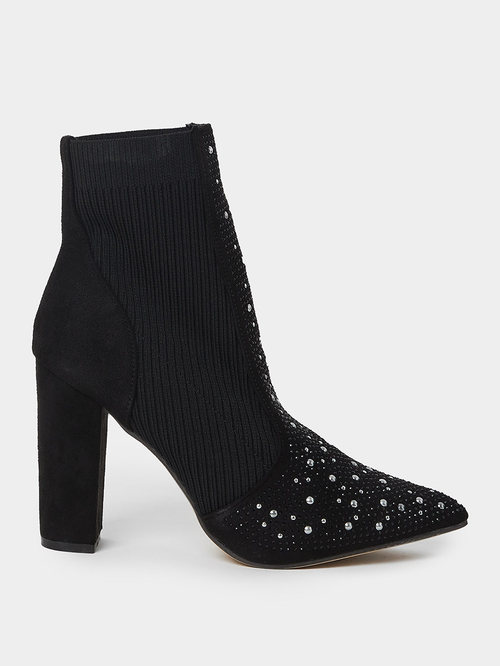 Buy Embellished Upper Sock Fit Ankle Boots Black For Women Styli UAE