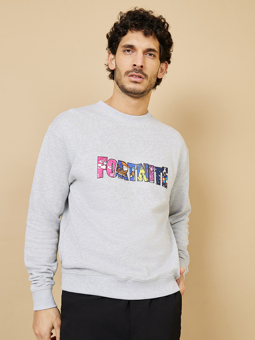 Buy Fortnite Graphic Print Boxy Sweatshirt Grey For Men Styli Saudi