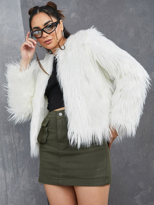 Waist length faux fur coat outlet