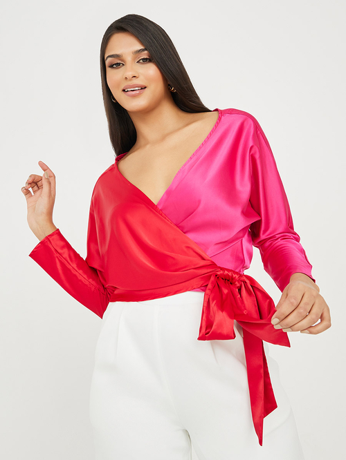 Pink satin wrap top clearance
