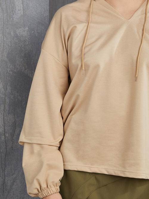 Buy Regular Length Drop Shoulder Oversized Hoodie Beige For Women Styli Saudi