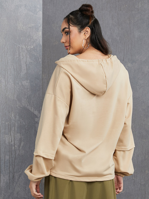 Buy Regular Length Drop Shoulder Oversized Hoodie Beige For Women Styli Saudi