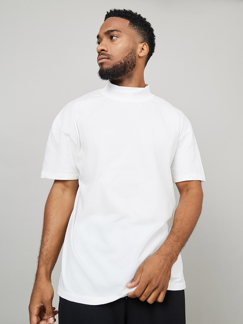 Buy Mock Neck Oversize T Shirt Cream For Men Styli UAE