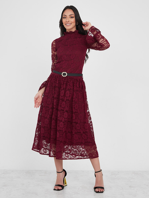 High neck hotsell lace midi dress