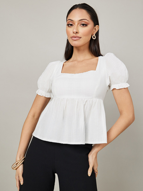 White square neck peplum top top