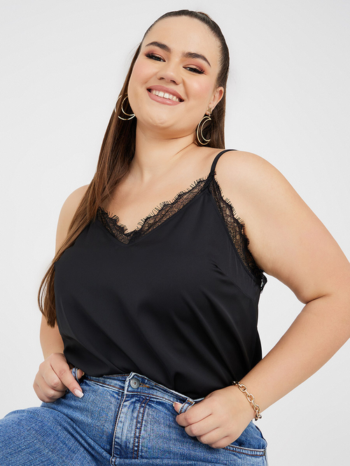 Plus size lace trim cami best sale