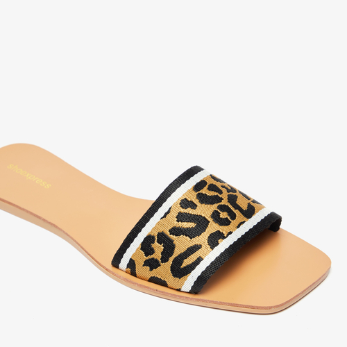 Buy Leopard Print Flat Sandals Brown For Women Styli Saudi