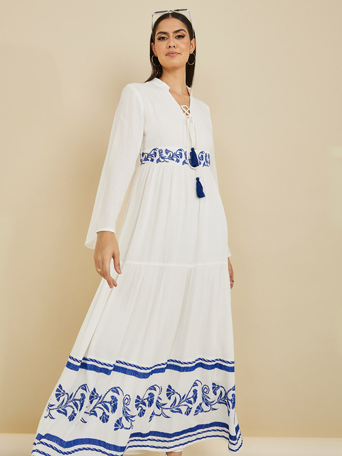 Long sleeve embroidered maxi dress deals