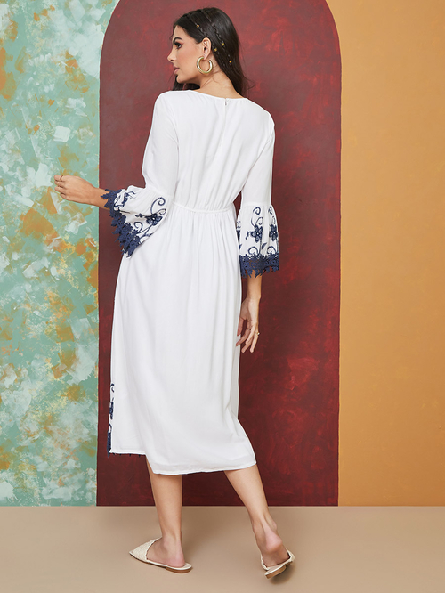 Buy Embroidered A Line Midi Dress White For Women Styli UAE