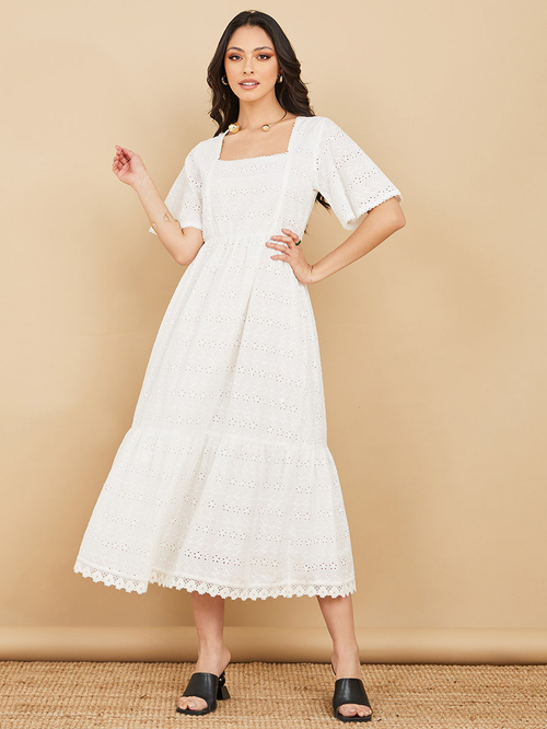Buy Broderie Anglaise Tiered Midi Dress White For Women Styli Saudi