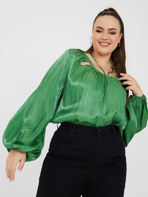Satin balloon sleeve blouse new arrivals