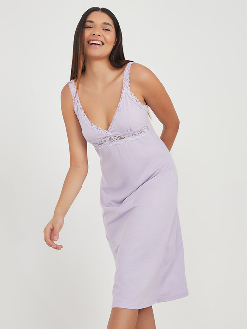 Buy Lace Detail Slip Dress Lilac For Women Styli Kuwait