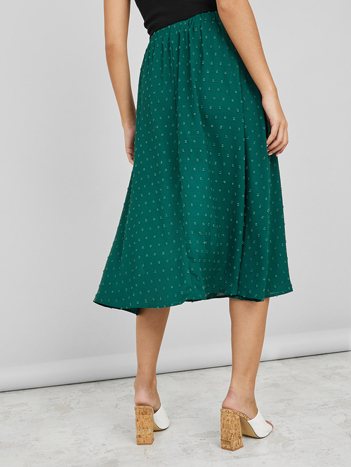 Buy Button Front Detail Dobby A Line Midi Skirt Green For Women Styli Saudi