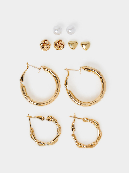 Buy Set of 6 Assorted Hoop Stud Earrings Gold For Women Styli Saudi