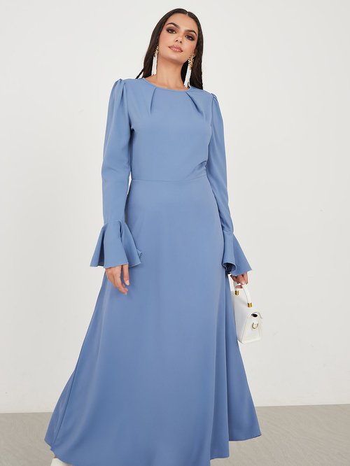 Buy Bell Sleeve Woven A Line Maxi Dress Blue For Women Styli Saudi