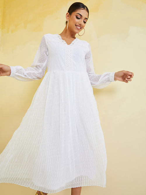 Embroidered pleated midi dress shop