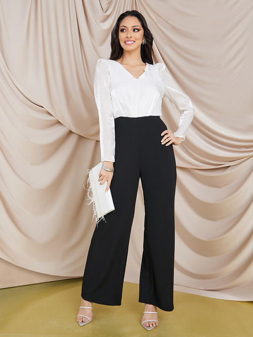 Satin Colorblock Wide Leg Jumpsuit
