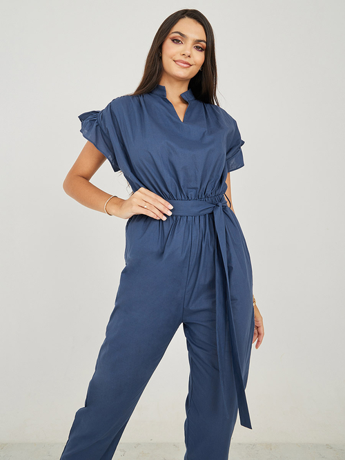 Navy ruffle jumpsuit online