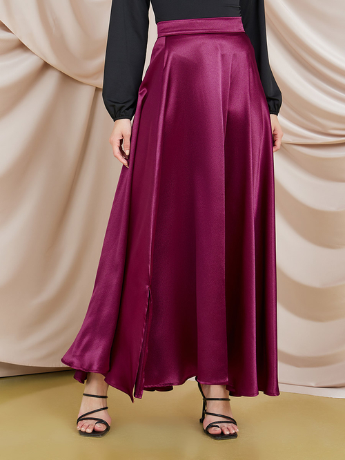 Burgundy satin sales maxi skirt