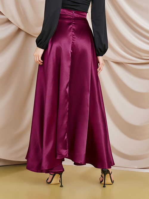 Maroon satin maxi skirt cheap