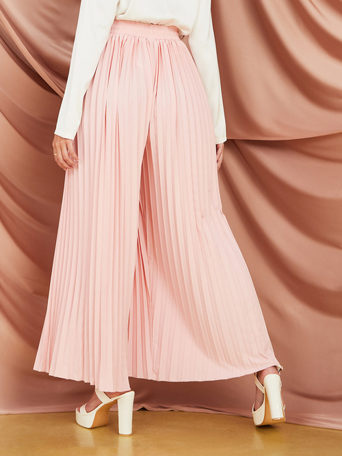 Buy Pleated Wide Leg Pants with Drawstring Pink For Women Styli