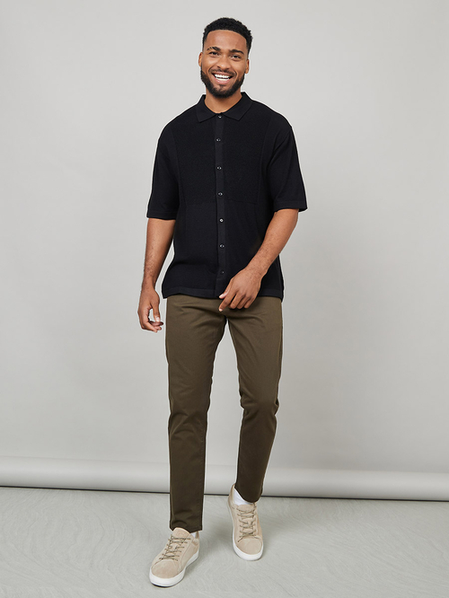 Buy Solid Slim Fit Cotton Stretch Chinos Olive For Men Styli Saudi