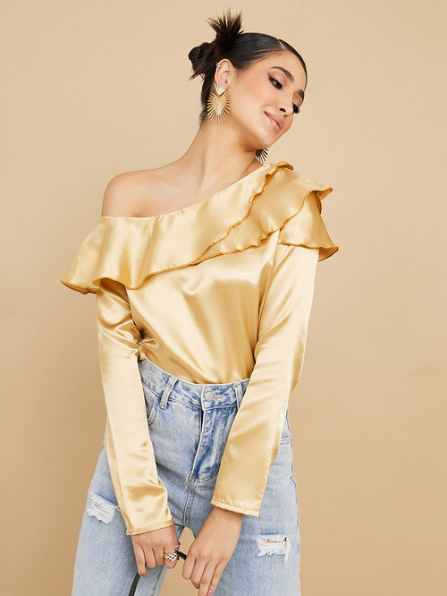 Satin off the shoulder blouse store