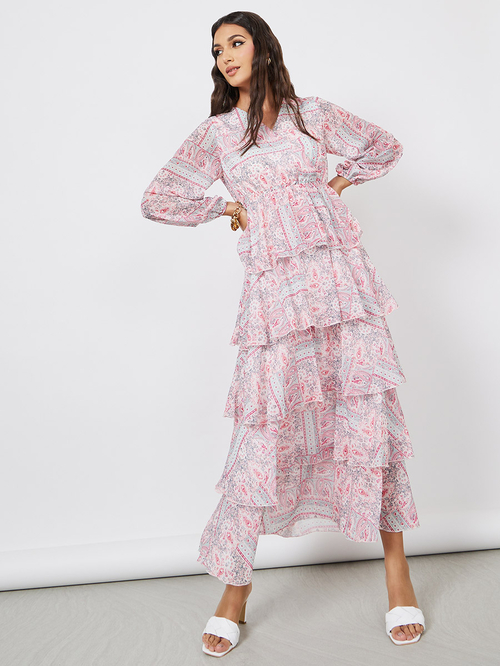 Chiffon tiered maxi dress shop