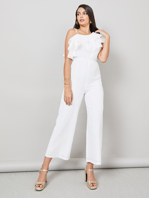 Ruffle trim jumpsuit sales