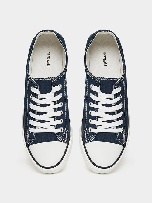 Navy canvas lace up sneaker clearance