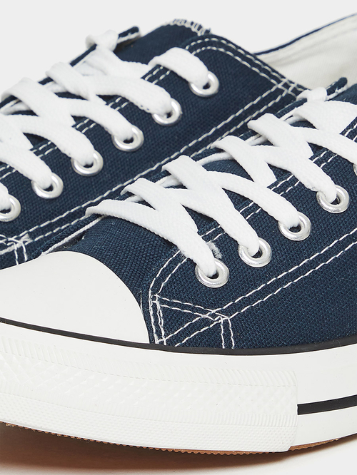 Buy Low Top Canvas Lace Up Sneakers Navy Blue For Men Styli UAE