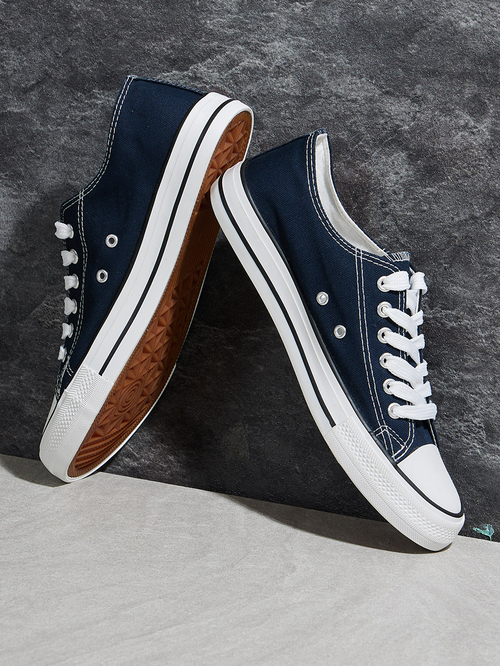 Navy canvas lace up sneaker clearance
