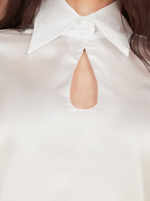 White keyhole blouse with collar on sale
