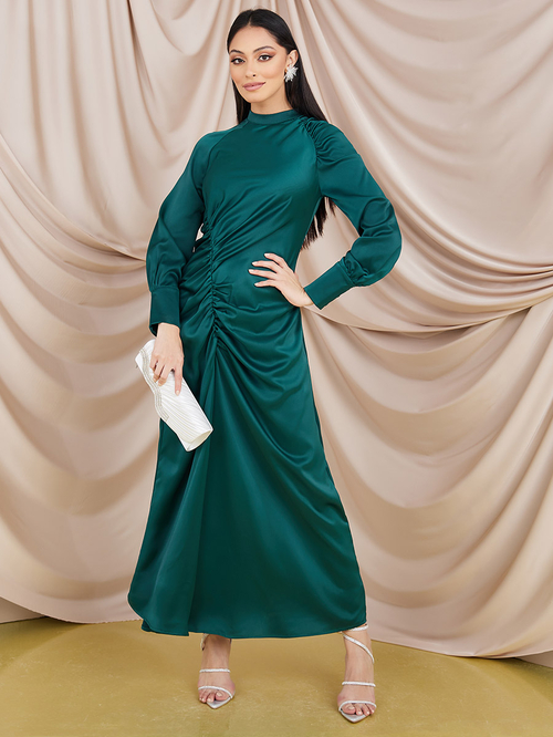 High neck sales satin maxi dress
