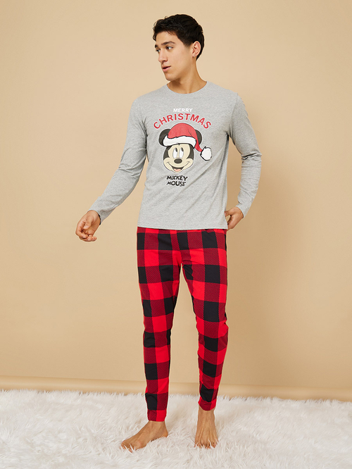 Buy Disney Mickey Mouse Christmas Graphic T Shirt Checked Pyjama Set Multi For Men Styli UAE