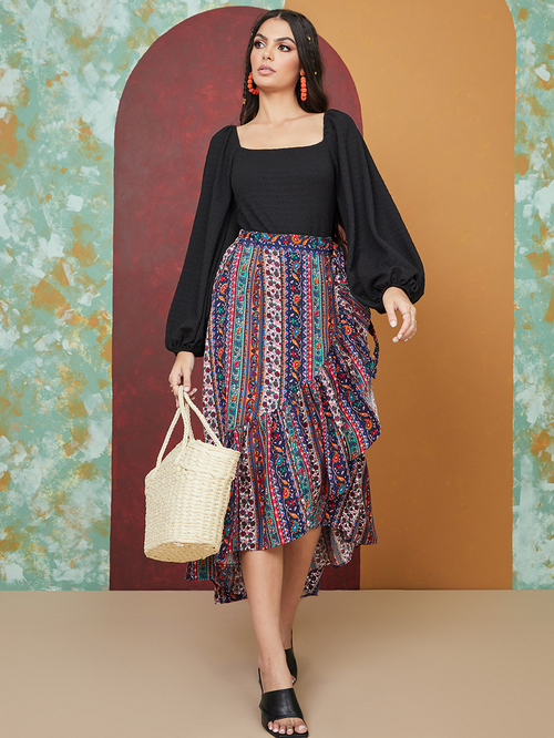 Buy Bohemian Print Wrap Around Skirt Blue For Women Styli Bahrain