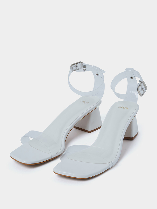 Clear strap mid heels hot sale