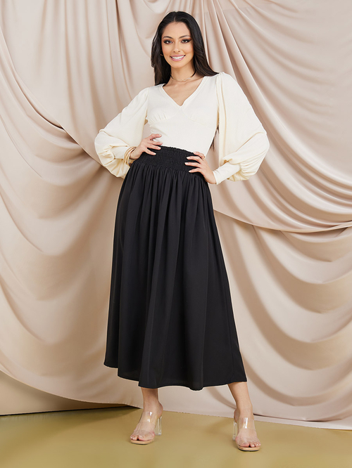 Buy Gathered Waist A Line Maxi Skirt Black For Women Styli Saudi