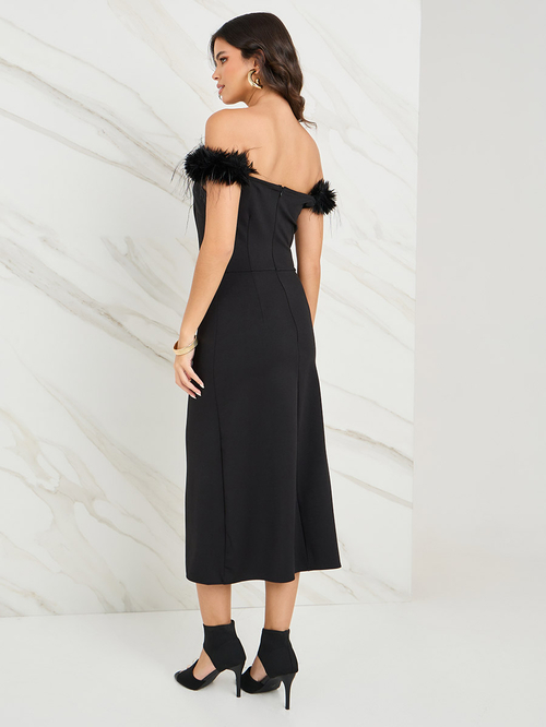 Fur trim top bardot dress