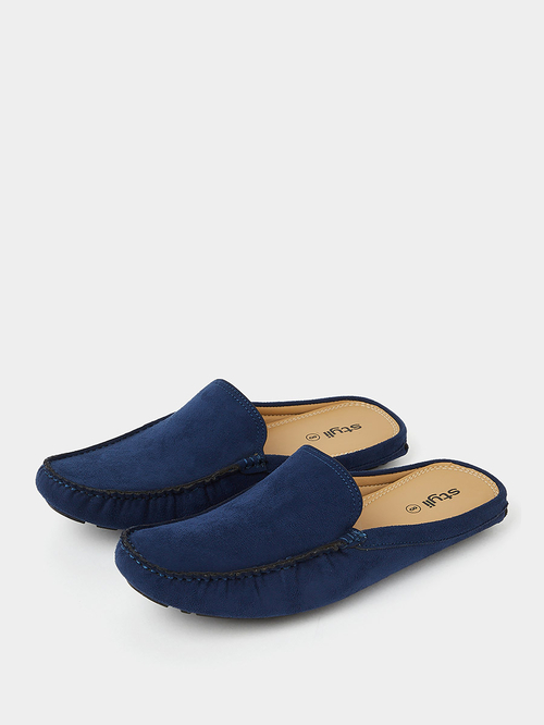 Buy Faux Suede Open Back Mules Navy Blue For Men Styli UAE