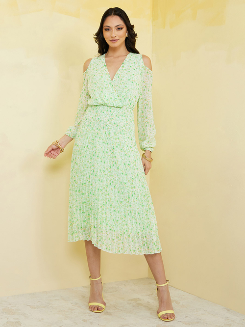 Cold shoulder pleated dress hotsell