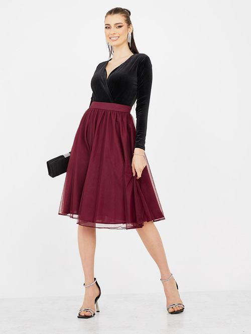 Maroon tulle midi skirt outlet
