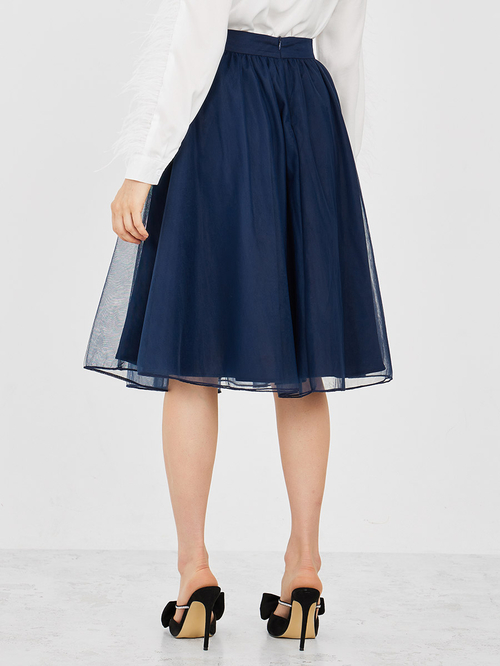 Navy blue a line midi skirt clearance
